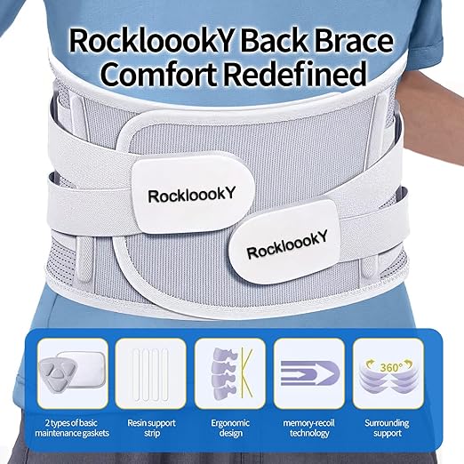 Lower Back Brace for Women Men, Adjustable Lumbar Support with 3D Pad, Breathable Ergonomic Support Belt with Metal Stays for Work, Lifting, Drive, Grey,Size XL,Waist 45"-52"