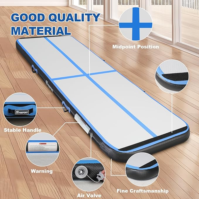 FBSPORT Inflatable Air Gymnastics Mat Training Mats 4/8 inches Thickness Gymnastics Tracks for Home Use/Training/Cheerleading/Yoga/Water with Pump