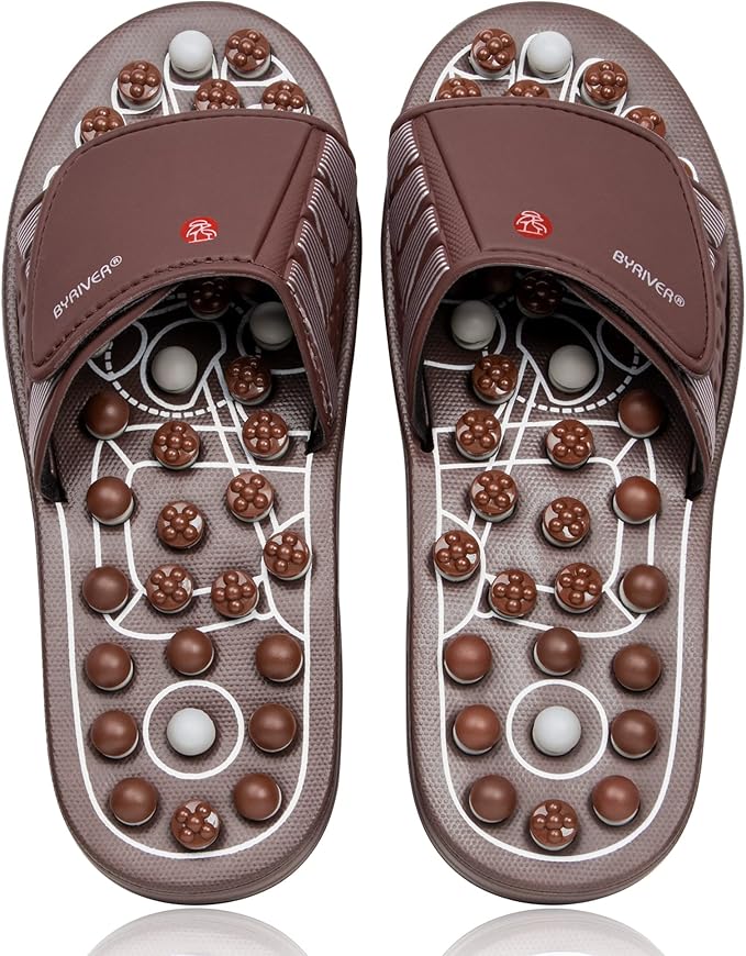 BYRIVER Under Desk Foot Massager Footrest Acupressure Slippers Sandals Shoes Mat for Men Women, Relieve Plantar Fasciitis Neuropathy Pain, Stress Relief Massager, Gifts for Runners (03XS)
