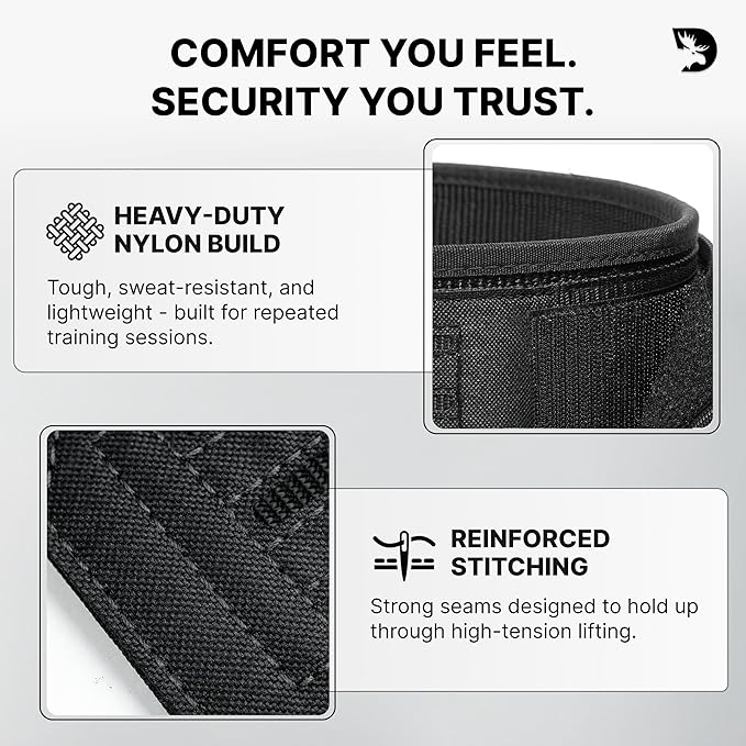 DMoose Weight Lifting Belt - Auto Locking Gym Belt for Olympic Training, WOD, Cross Training for Men and Women - 4" Nylon Workout belt with Adjustable Buckle - Provides Lumbar Support and Stability