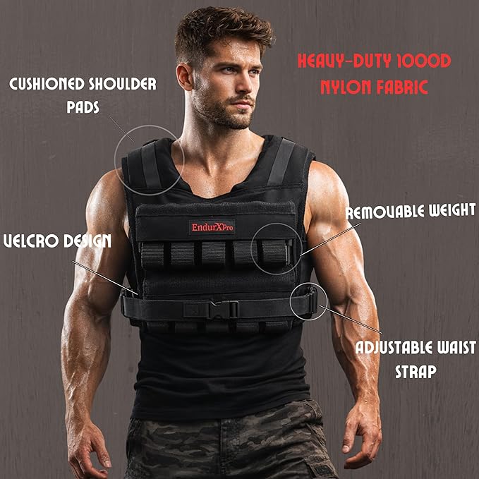 Weighted Vest – Tactical 1000D Cordura Fabric Adjustable Vest for Rucking, Running, Strength Training, Cross fit & Home Workouts