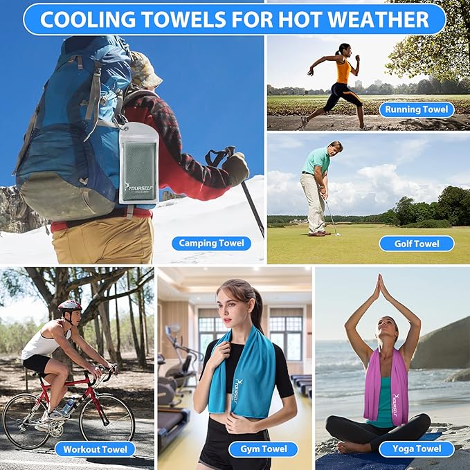 SYOURSELF Cooling Towels for Neck and Face, 4 Pack 40" x 12" Cooling Towel for Hot Weather, Soft Breathable Instant Cool Chilly Pad for Sports Golf Yoga Gym Athletes Camping Ice Towels(Grey)
