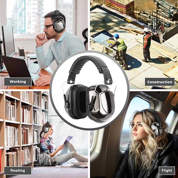 ProCase Noise Reduction Ear Muffs, Sound Proof Ear Protection, NRR 28dB Noise Cancelling Headphones for Adults Kids Autism, Hearing Protection for Shooting Gun Range Mowing -Metalic Black