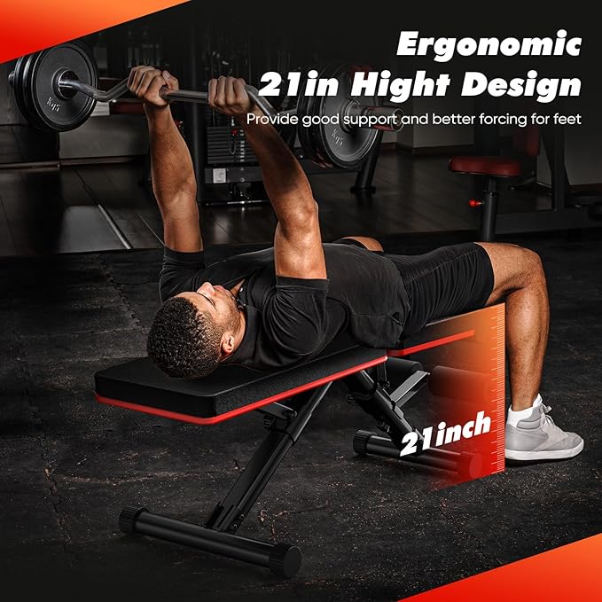 Sweetcrispy Adjustable Weight Bench for Home Gym, Foldable Incline Workout Bench Press with 795 LBS Weight Capacity, Strength Training Fitness Equipment for Full Body Exercise