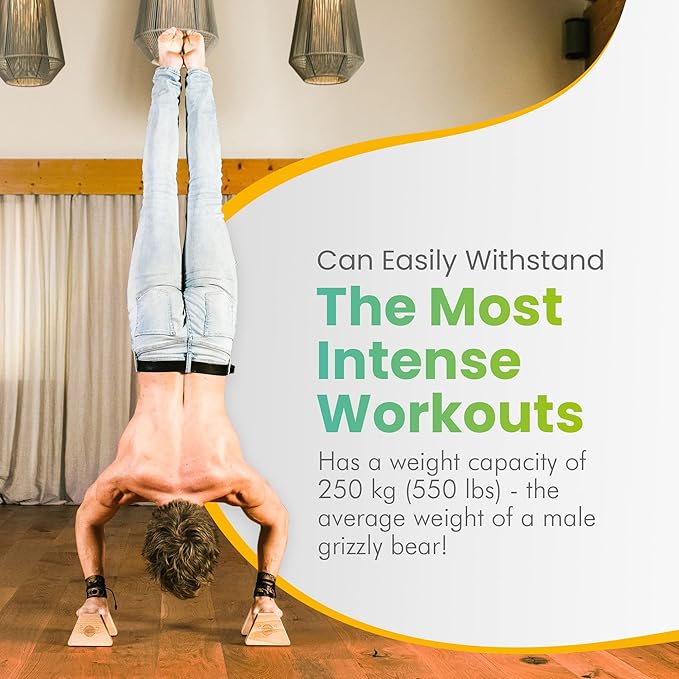 WOODPOWER® - PowerBars, Wooden Parallettes Push Up Bars, Joint-Friendly Beech Wood Calisthenics Equipment for Home, Durable Handstand Trainer Push Up Handles for Floors