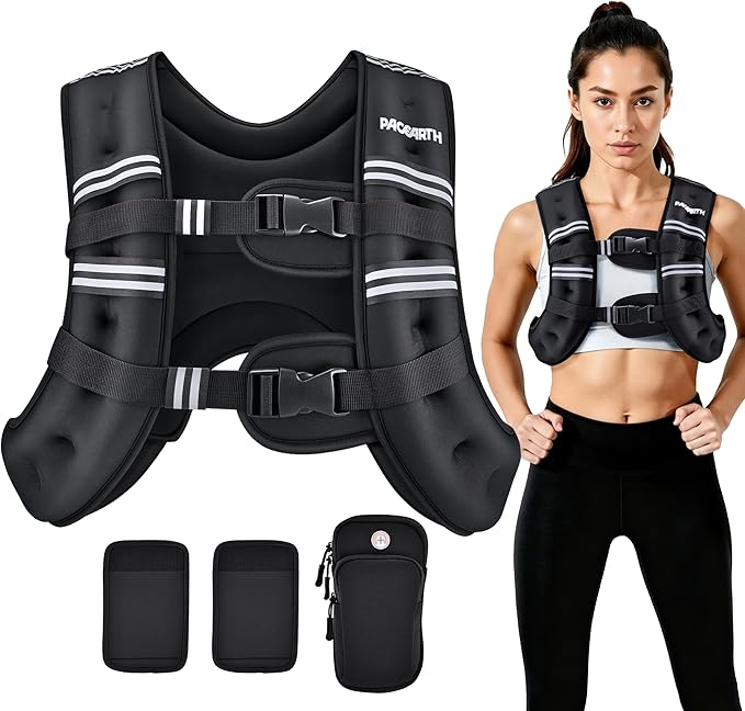 PACEARTH Weighted Vest,6lb/8lb/10lb/12lb/16lb/20lb/25lb/30lb Weight Vest with Reflective Stripe, Body Weight Vests for Women, Men, Weight Loss Workout, Strength Training, Running, Walking, Jogging