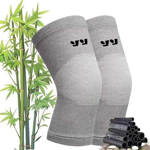 Bamboo Knee Compression Sleeve - Bamboo Knee Sleeves for Men Women - Anti-Slip Compression Knee Sleeve - Elastic Sport Warm Knee Brace (Gray, Medium)