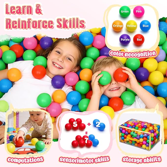 Vanland Ball Pit Balls for Baby and Toddler Phthalate Free BPA Free Crush Proof Plastic - Multicolored Pit Balls in Reusable Play Toys for Kids with Storage Bag