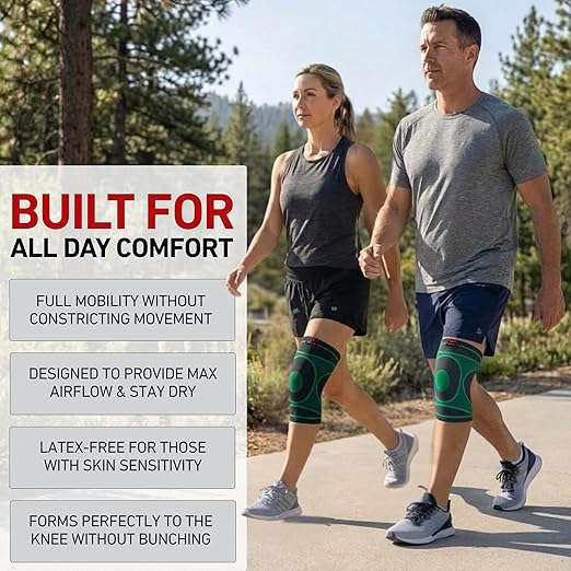 McDavid 4-Way Elastic Knee Sleeve, Compression Knee Support for Pain Relief, Soreness, All-Day Daily Activity Black/Green M
