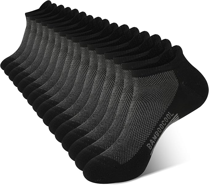 BAMBOO COOL Men's Ankle Socks Moisture Wicking Breathable Odor Control Athletic Cushioned Running Socks Arch Support 8 Pack