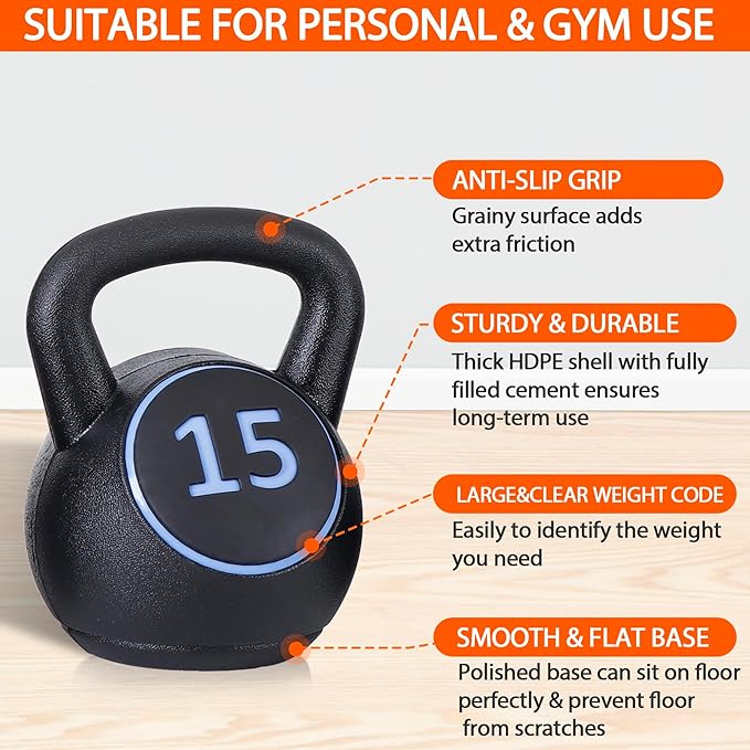 Nouva Kettlebell Sets with Storage Rack, Strength Training Kettlebells Wide Grip Kettlebell Exercise Fitness Weight Set for Home Gym Weightlifting, Strength & Core Training