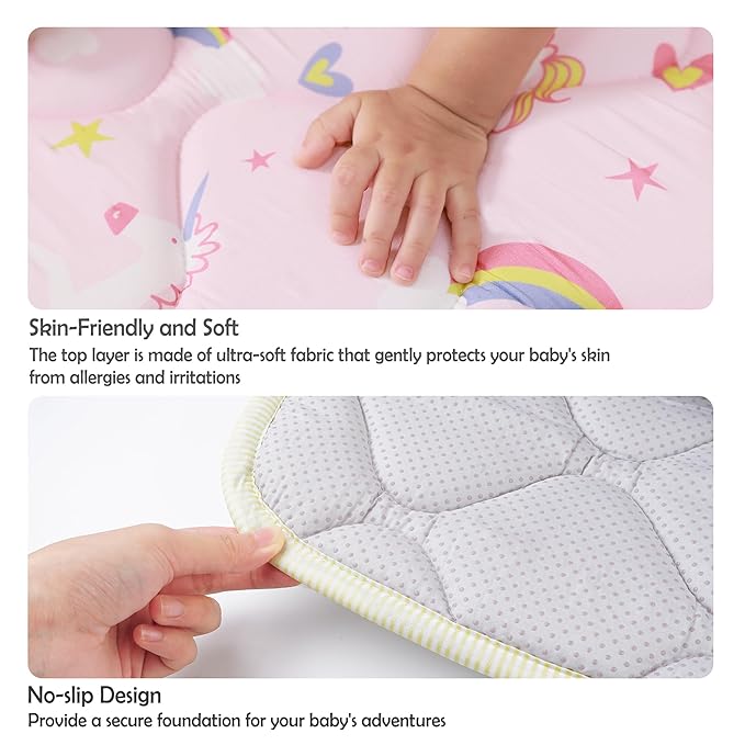 Viviland Baby Play Mat 50" x 50", Extra Thick Big Baby Mat for Baby/Toddler, Non-Slip & Machine Washable (Pink Unicorn)
