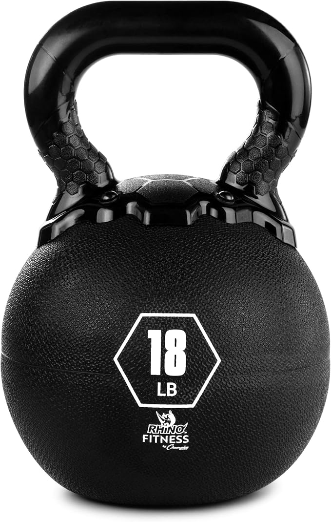Champion Sports Rhino Kettlebell Rubber Weights, Black - Premium Strength Training Equipment - Multiple Weights