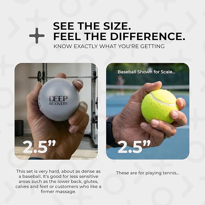 Deep Recovery Yoga Deep Tissue Massage Ball Set, Firm Density – 2.9-Inch Myofascial Release Balls for Feet, Back, Neck, Legs & Arms – Trigger Point & Mobility Therapy (2-Pack)