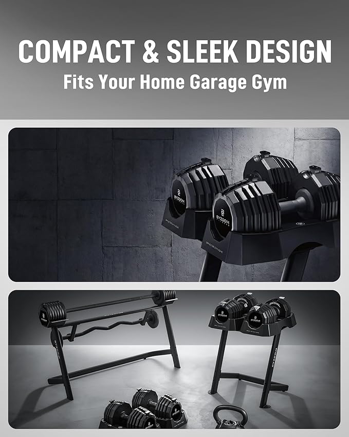 BYZOOM FITNESS Classic Series Adjustable Dumbbell Rack Stand - Ergonomic Steel Dumbbell Rack for 50lb / 55lb Weights, Compact Heavy-Duty Gym Storage for Adjustable Dumbbells, Matte Black