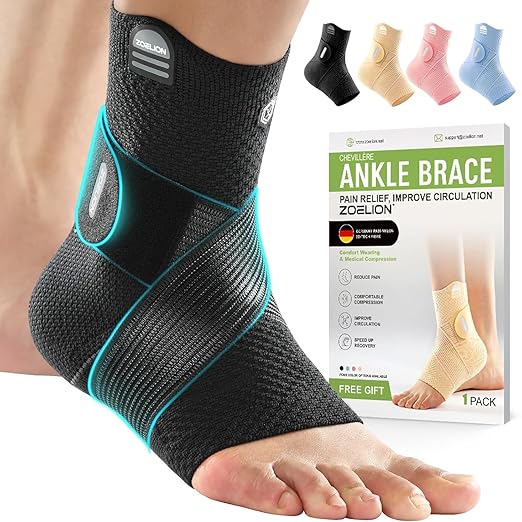 ZOELION Ankle Brace Compression Support with Removable Fishnet Strap, 3D Knit Plantar Fasciitis Relief Achilles Tendonitis Brace, Ankle Compression Sleeve for Pain Relief & Injury Healing, Black/XXL