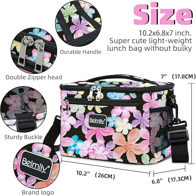 BEIMILY Small Insulated Lunch Bag Women/Men,Reusable Soft Sided Small Lunch Box Soft Sided,Leakproof Cooler Bag for Work,Travel, Fitness, Picnic with Adjustable Shoulder Strap for Adults