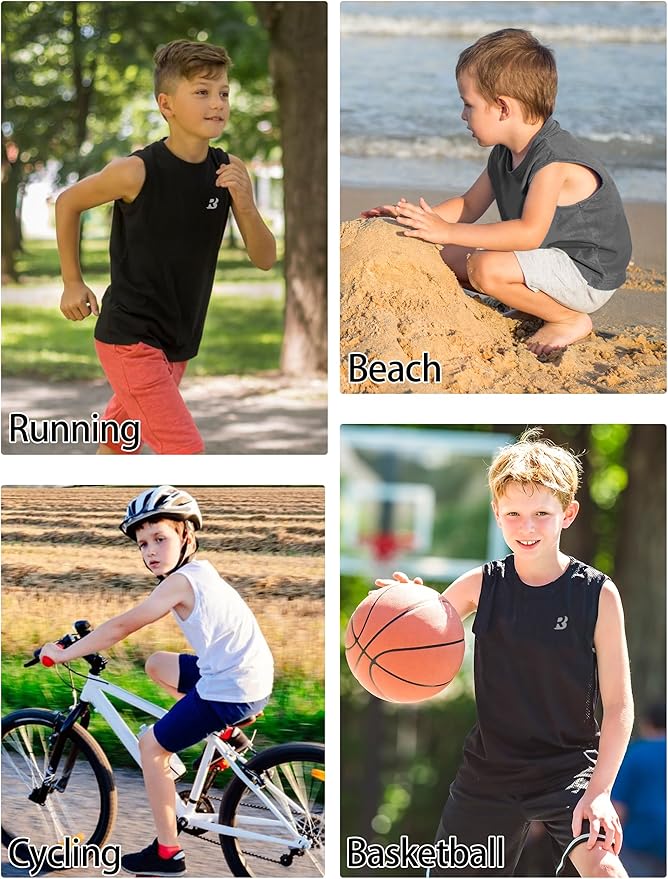 Roadbox Boys Youth Sleeveless Compression Shirt, Quick Dry Kids Football Undershirt, Athletic Soft Tank Tops Sport Basketball