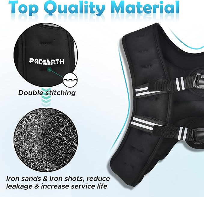 PACEARTH Weighted Vest,6lb/8lb/10lb/12lb/16lb/20lb/25lb/30lb Weight Vest with Reflective Stripe, Body Weight Vests for Women, Men, Weight Loss Workout, Strength Training, Running, Walking, Jogging