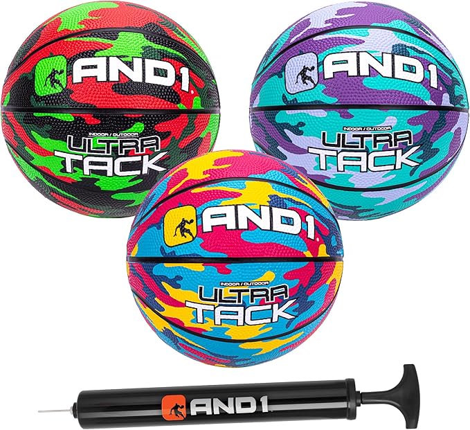 AND1 Mini Basketball 3 Pack Set for Kids (Deflated w/Pump Included): - Size 3 7-Inch Premium Youth Size Basketballs, Easy to Grip