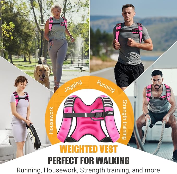 Weighted Vest for Women Men, 8 lb/10 lb/12 lb Weight Vest for Walking with Reflective Stripe and Adjustable Buckle Straps, Body Weights for Osteoporosis, Running, Strength Training and Weight Loss