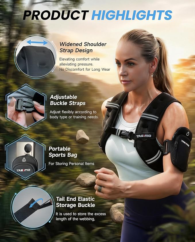 Weighted Vest, 6lb/8lb/12lb/16lb/20lb/25lb Weighted Vest Woman with Detachable Phone Pouch, Suitable for Women, Men, Ideal for Workout, Strength Training, Fitness, Running, Weight Loss, Walking