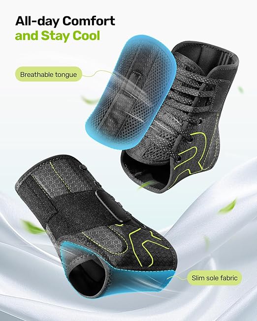 Rakiie Quick Lace Up Ankle Brace with 2 Metal Support Stays, Breathable Stabilizer for Sprained Ankle, Slim Fit Ankle Support for Men & Women, Sports, Running, Basketball (Green, XL)