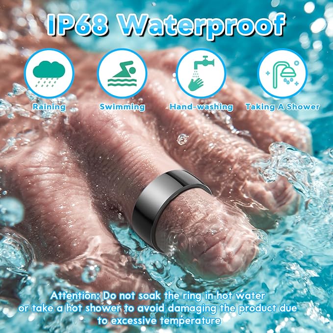 Smart Health Ring for Women Men,Fitness Rings Tracker with Blood Pressure Monitor Heart Rate Blood Oxygen Sleep Monitor IP68 Waterproof Step Counter Calorie Tracker Health Rings for Android iOS Phones
