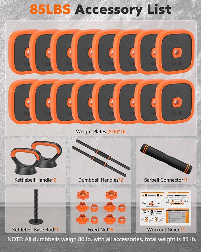 Adjustable Dumbbells Set, 45/65/85 lbs Free Weight Set with Connector, 4 in1 Dumbbells Set for Home Gym Workout
