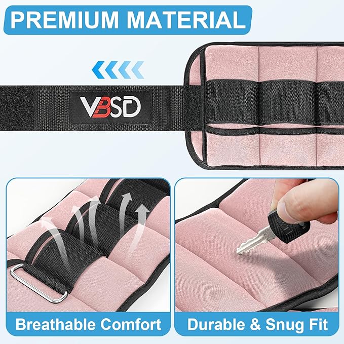 VBSD Adjustable Ankle Weights for Men Women, 2 4 6 8 10 lbs 1 Pair Leg Weight Straps, Weighted Ankle Weight Set with Removable Sandbags for Walking Running Yoga Physical Therapy Gym Home Workout