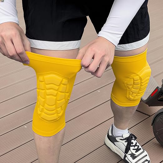 Wrestling Knee Pads for Kids Youth Adult, Knee Compression Sleeve for Basketball Volleyball Football, 1 Pair Short Knee Pads Sleeves ((#2) Yellow-2pcs,XSmall)