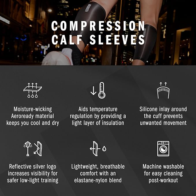 adidas Aeroready Compression Calf Sleeves, Lightweight, Moisture-Wicking Calf Compression Sleeves