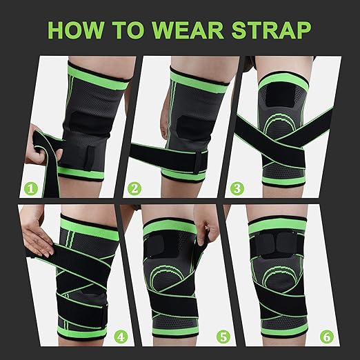 Knee Brace with Straps for Women/Men, Knee Compression Sleeve for Knee Pain, Arthritis, ACL, PCL, Meniscus Tear, Joint Pain Relief. Knee Support for Running, Workout, 1 pcs (Green, 2XL/3XL)