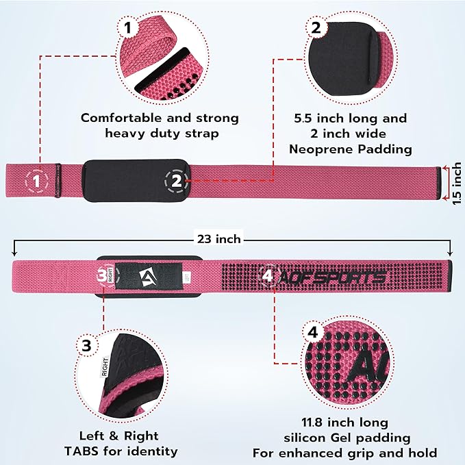 AQF Lifting Wrist Straps for Weightlifting, Powerlifting & Deadlifts – 23” Neoprene Padded Cotton Straps for Strength Training & Gym Workouts - Maximum Grip Support for Men & Women