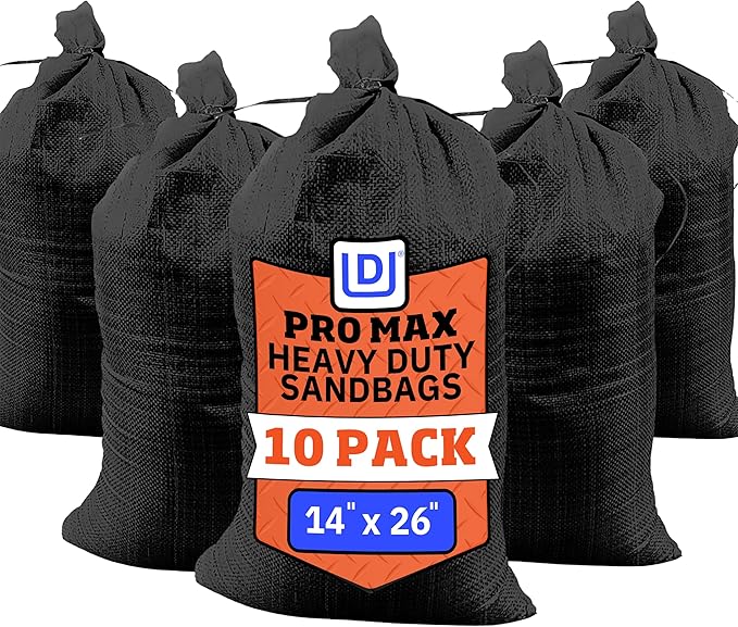 DURASACK Pro Max Heavy Duty Sand Bags for Flooding with 4,000 Hours UV Protection Sandbags for Weight, 100 lbs Capacity, 14x26 in, Black, 10 Count