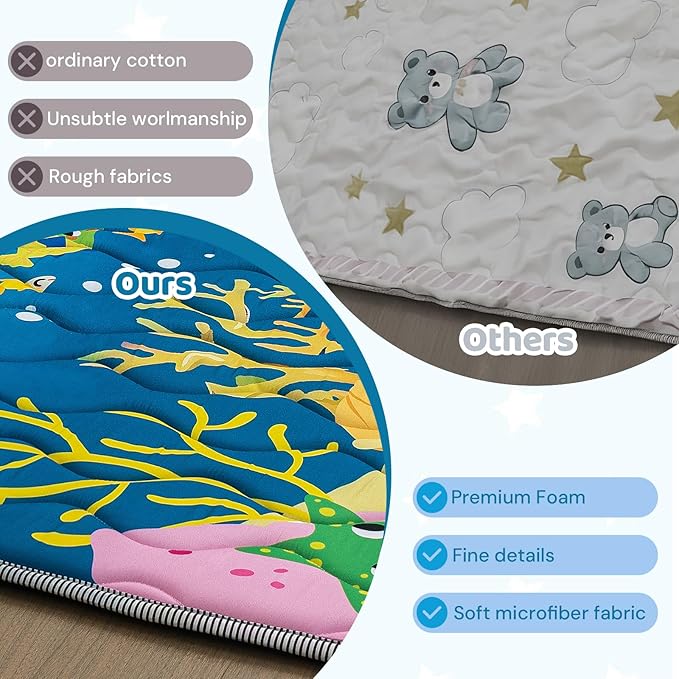 RONGFA Baby Play Mat for Floor, 71'' x 59'' Thicken Foam Soft Padded Mat for Baby, Playpen Mat for Toddlers Infant Kids, Machine Washable, Non-Slip Bottom Safe for Crawling (Sea)