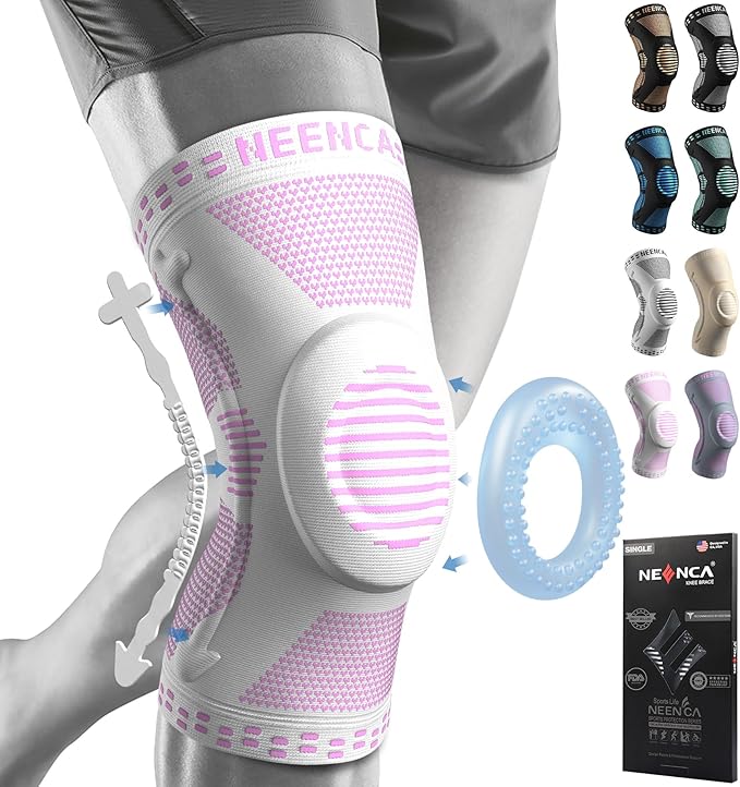 NEENCA Professional Knee Brace for Pain Relief, Medical Knee Support with Patella Pad & Side Stabilizers, Compression Knee Sleeve for Meniscus Tear, ACL, Joint Pain, Runner, Workout (Pink White, XS)