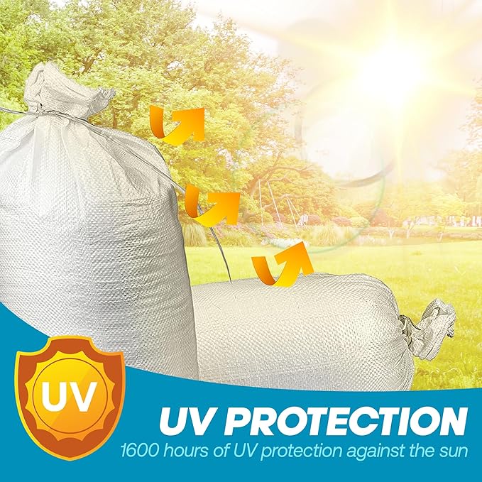 Sand Bags with Ties 14" x 26" - Sand Bags for Flooding, Woven Polypropylene Sandbags, 50 lbs Capacity, 14x26 inches, White