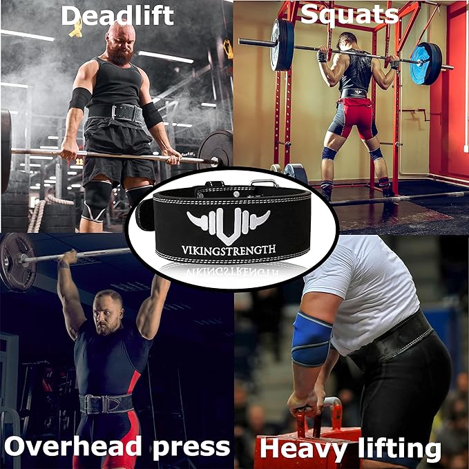 Vikingstrength Premium Weight Lifting Belt with Lifting Straps, Gym Weightlifting Belt for Men and Women, perfect for Squat, Powerlifting, Crossfit and Deadlifting M-4XL + V-Strength Workout App