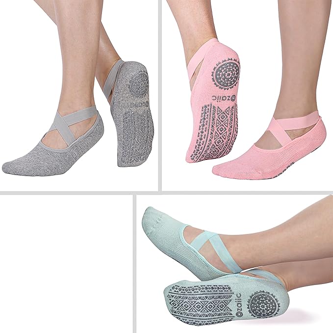 Ozaiic Pilates Socks for Women Non Slip Grip, Yoga Socks with Grippers for Barre, Hospital, Ballet, Dance, Barefoot Workout