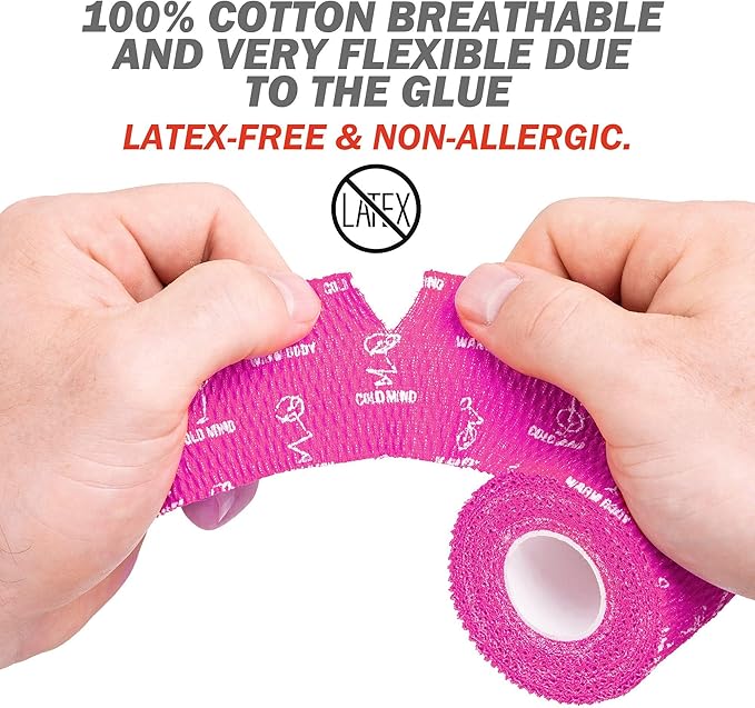 WARM BODY COLD MIND 1.85" Weightlifting Thumb Tape - Hook Grip Tape for Powerlifting, Cross Training, Gym Tape, Workout, Weight Lifting Tape, Athletic Finger Wrap (Pink 6 Roll)