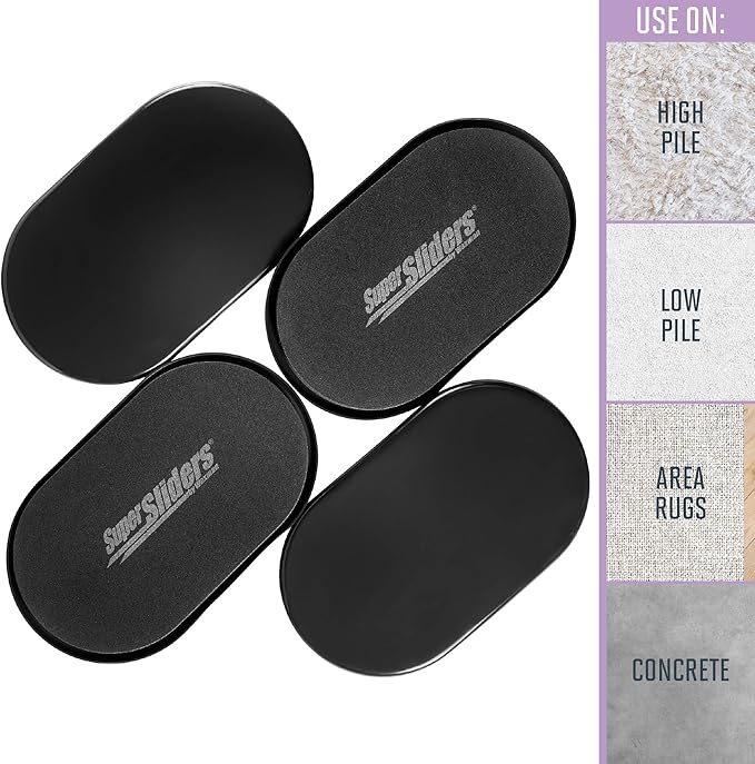 Super Sliders 5-3/4" x 9-1/2" XL Oval Reusable Furniture Sliders for Carpet, Anti-Slip Protective Furniture Moving Pads for Beds, Sofas, Dressers, Set of 4, Black