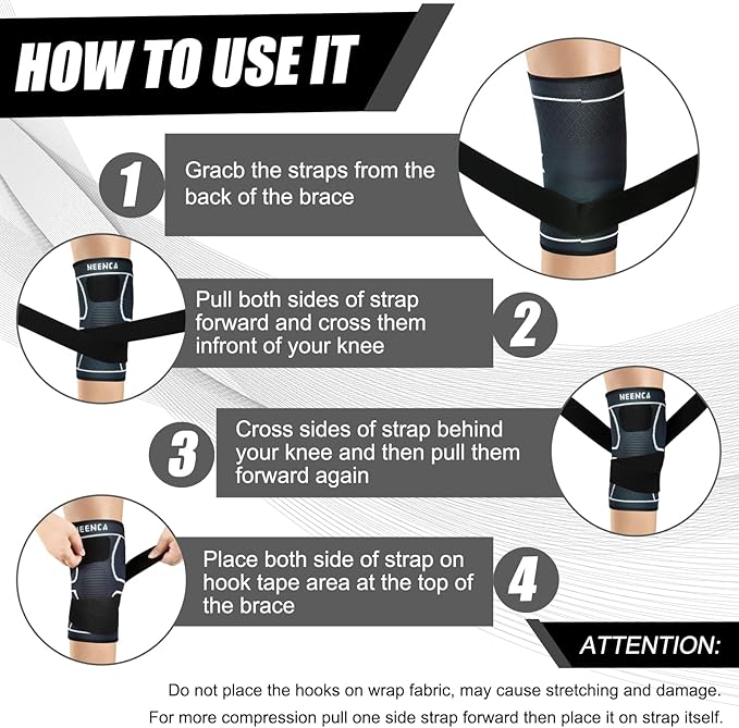 NEENCA Knee Braces for Knee Pain- 2 Pack Knee Sleeves for Pain Relief Set, Knee Compression Sleeves with Adjustable Straps for Best Fit, for Sports, Runner, Meniscus Tear, ACL, Arthritis, Joint Pain..