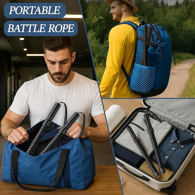 Ropeless Battle Ropes for Exercise Workout Rope, Portable Workout for Home Gym, Exercise Battle Ropes for HIIT Workouts, Low-Impact Cardio Training (2 Ropes)