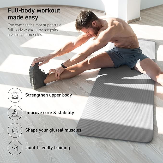 MSPORTS Yoga Mat Premium Non Slip Thick – Extra Comfortable Exercise Mat for Home Workouts, Pilates, Stretching & Gym – Cushioned NBR Foam, Gym Mat with Strap, for Women & Men