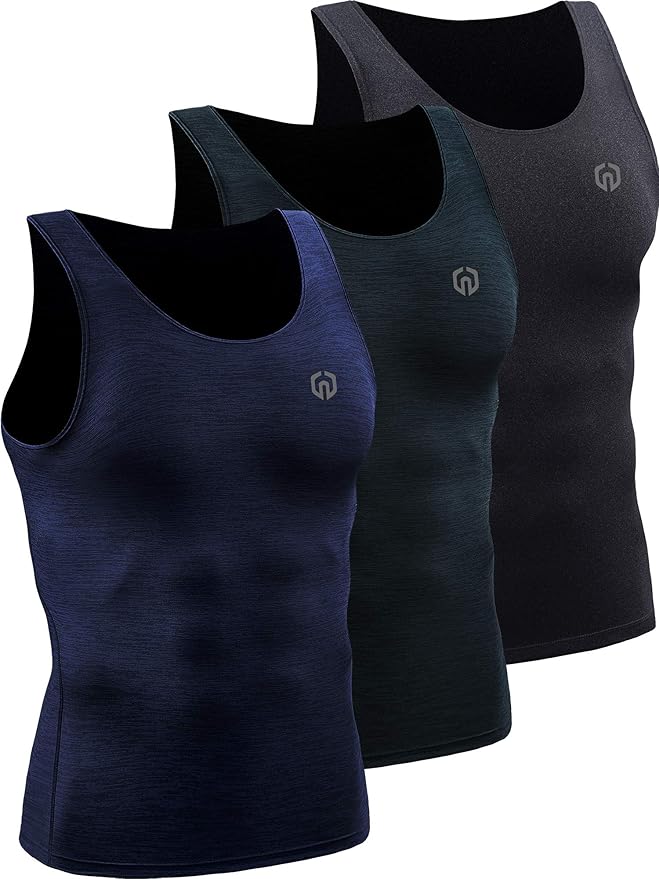 NELEUS Men's 3 Pack Athletic Compression Under Base Layer Sport Tank Top