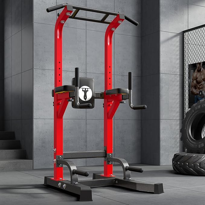 SogesHome Power Tower Pull Up Bar Dip Stand, 10 Adjustable Height Free Standing Assistive Trainer Dip Station, Multi-Function Strength Training Fitness Workout Station for Home Gym Fitness Equipment