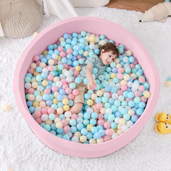 SHJADE 47.2"x 13.8" Foam Ball Pit, Large Ball Pits for Toddlers, Soft Round Playpen Ball Pool for Kids, Ideal Gift for Child Indoor and Outdoor Game, Pink(Balls not Included)