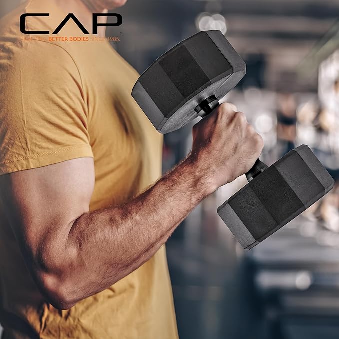 CAP Barbell 150 LB Coated Hex Dumbbell Weight Set with Vertical Rack | Multiple Options