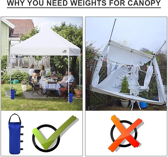 Eurmax USA 125LBS 4-Pack Universal Canopy Weights, Secure Wind Protection to Prevent Tipping, Easy Wrap-Around Installation Heavy Duty Sandbags (Without Sand), Fits All Instant Shelter Legs,Blue